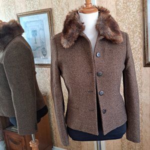 RALPH LAUREN WOOL TWEED BLAZER JACKET w/REMOVEABLE FAUX FUR COLLAR